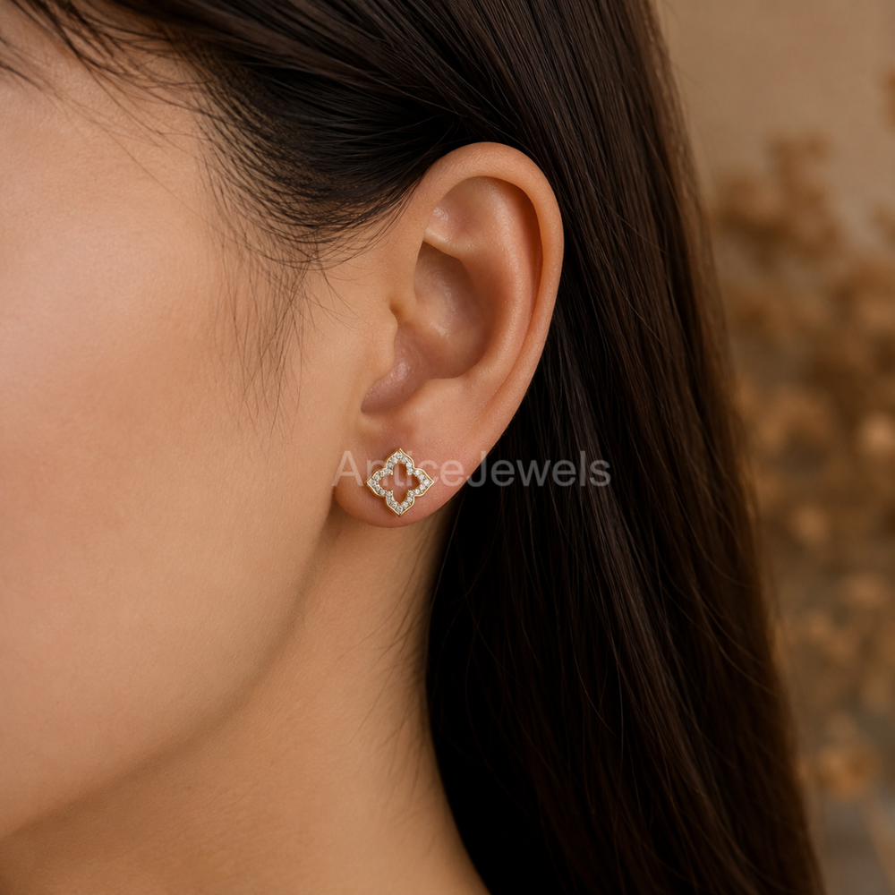 Elegant Floral Gemstone Stud Earrings