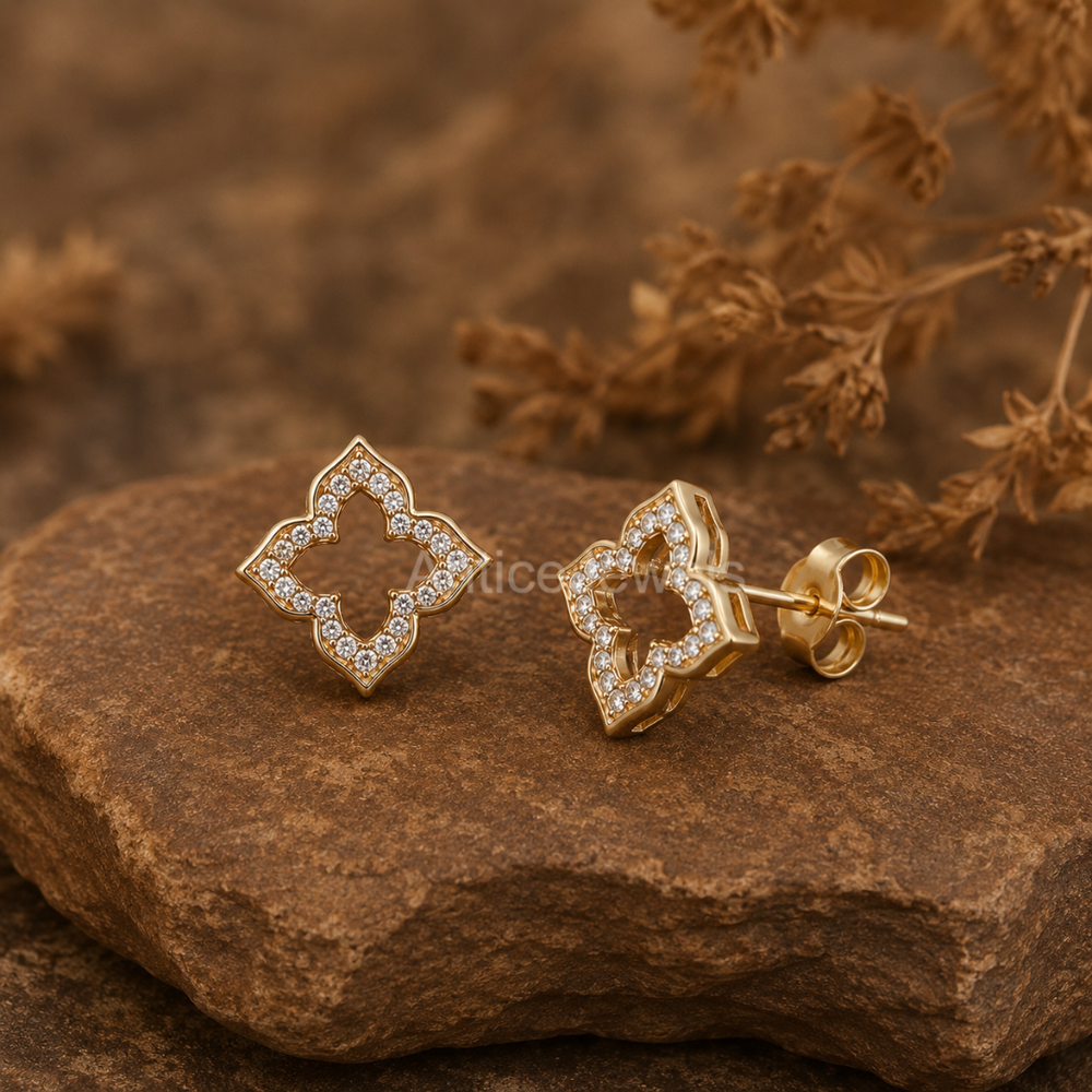 Elegant Floral Gemstone Stud Earrings
